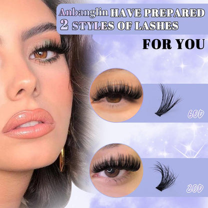 Anbanglin DIY Cluster Lashes 280Pcs Voluminous D-Curl Invisible Band Waterproof Long-Lasting Easy Application Eyelashes Extensins for Flawlesso Makeup Thick Volume Diy