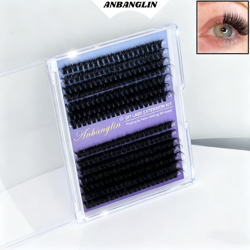 Anbanglin DIY Cluster Lashes 280Pcs Voluminous D-Curl Invisible Band Waterproof Long-Lasting Easy Application Eyelashes Extensins for Flawlesso Makeup Thick Volume Diy