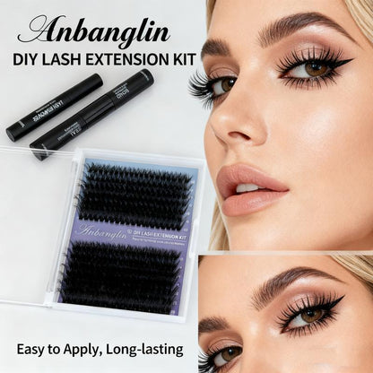 Anbanglin DIY Cluster Lashes 280Pcs Voluminous D-Curl Invisible Band Waterproof Long-Lasting Easy Application Eyelashes Extensins for Flawlesso Makeup Thick Volume Diy